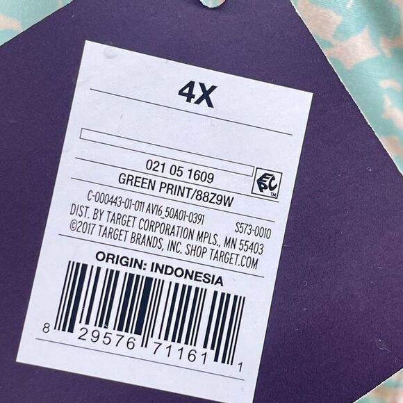 Ava & Viv Green Print Reversible Rayon Top 4X – Short Sleeve, Button Back, NWT - Picture 13 of 17